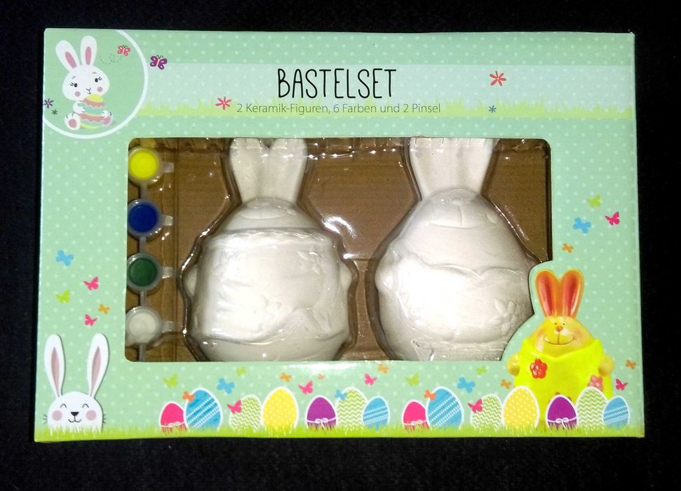 WIELKANOC piękny zestaw do malowania 2 jajka zajączki CERAMICZNE