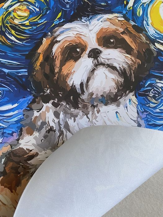 Gobelin na płótnie HD/Obrazek/Van Gogh/Starry At Night/Dog/Shih Tzu