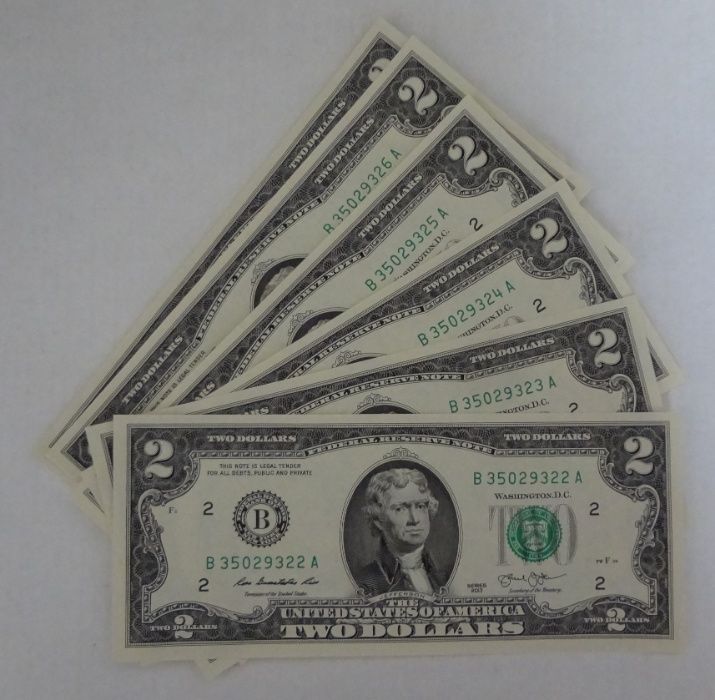 Банкноты 2 доллара (two dollars) США 2013, 2017 UNC