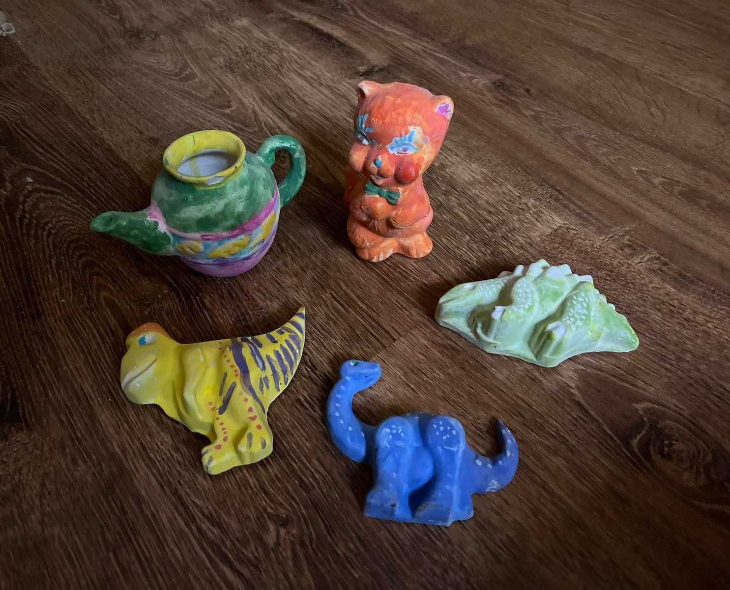 Фигурки из гипса динозавр кот чайник игрушки