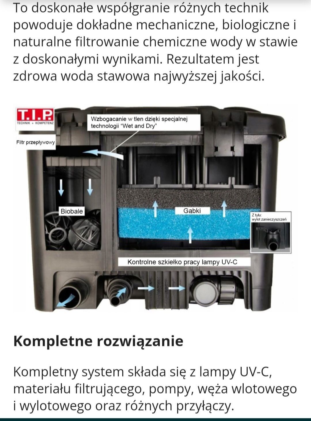 Akwarystyka zestaw filtracyjny T.I.P pompa do oczka wodnego