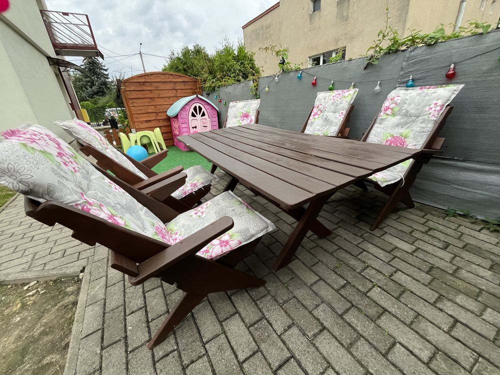 Składane meble ogrodowe, drewniany zestaw ogrodowy