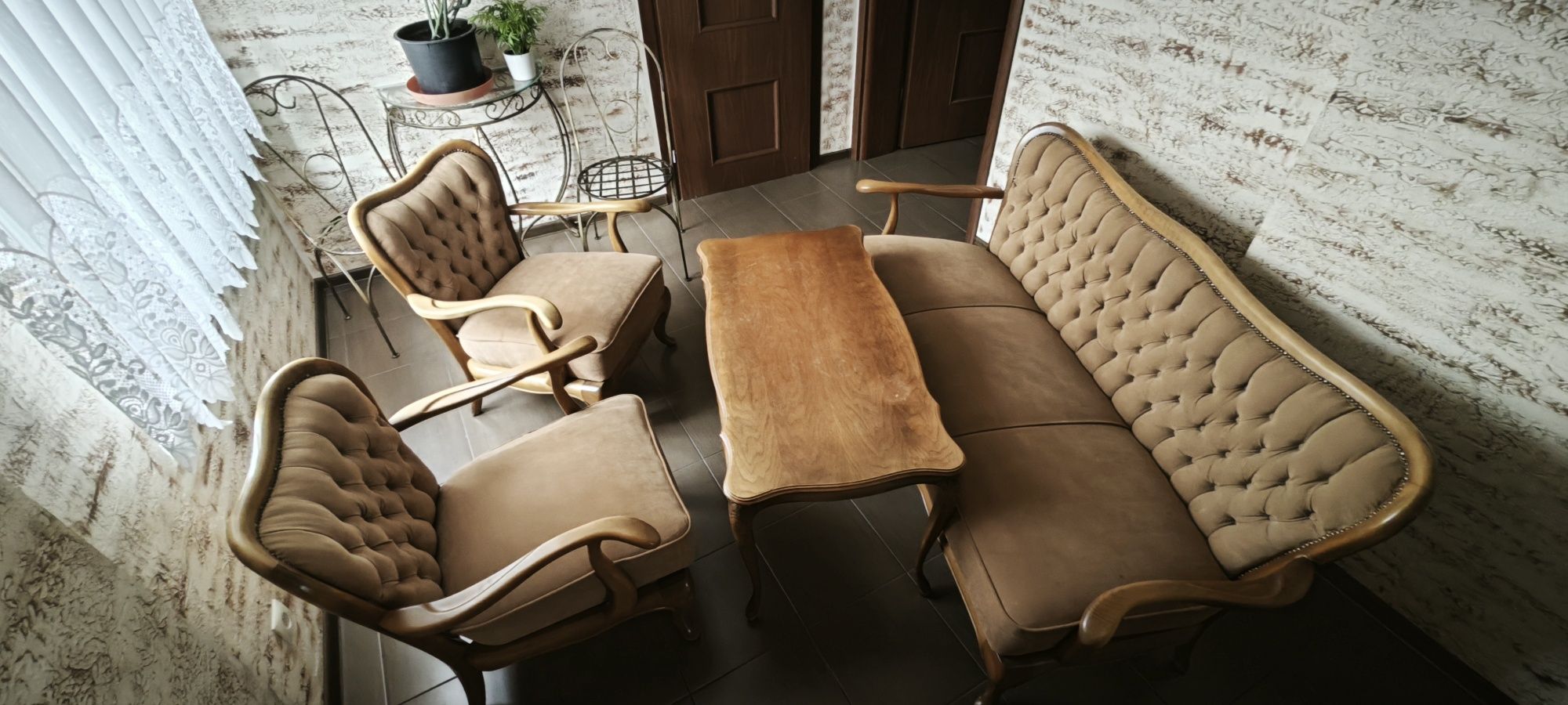 Zestaw mebli Ludwik tapicerka  sofa fotele stół stolik jak za darmo