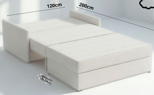 Sofa ok.125cm zielona z funkcja spania i pufą z pojemnikiem