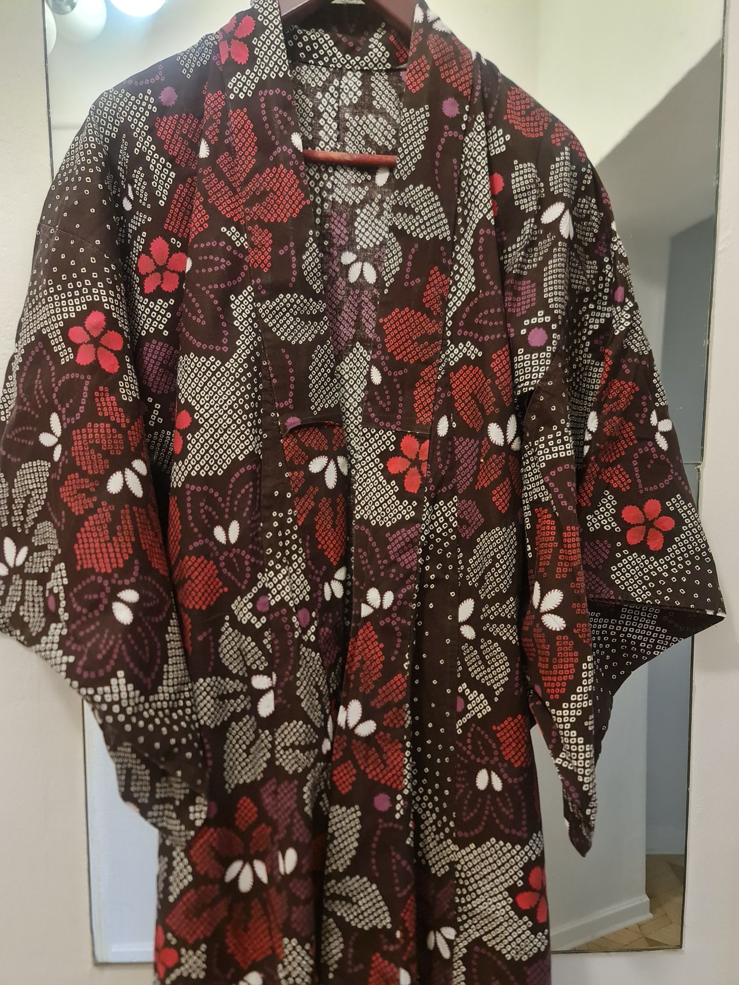 Prawdziwa yukata japońska kimono Z PASEM  damska wzór hibiskus