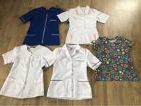 Bluzki medyczne R.M ( 38 ) uniform, mundurek niebieska, fartuch, białe