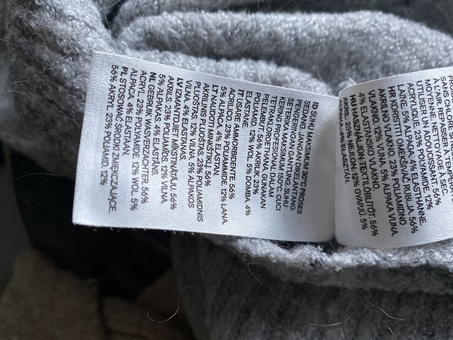 Szary sweter H&M długi z wełną zimowy ciepły sweterek alpaka