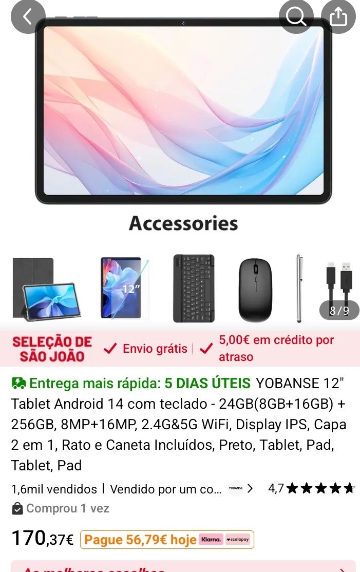 Tablet 8g+16g RAM  256 ROM Novo