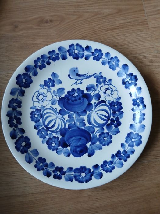 Plytki obiadowy talerz z fajansu wloclawek z ptaszkiem