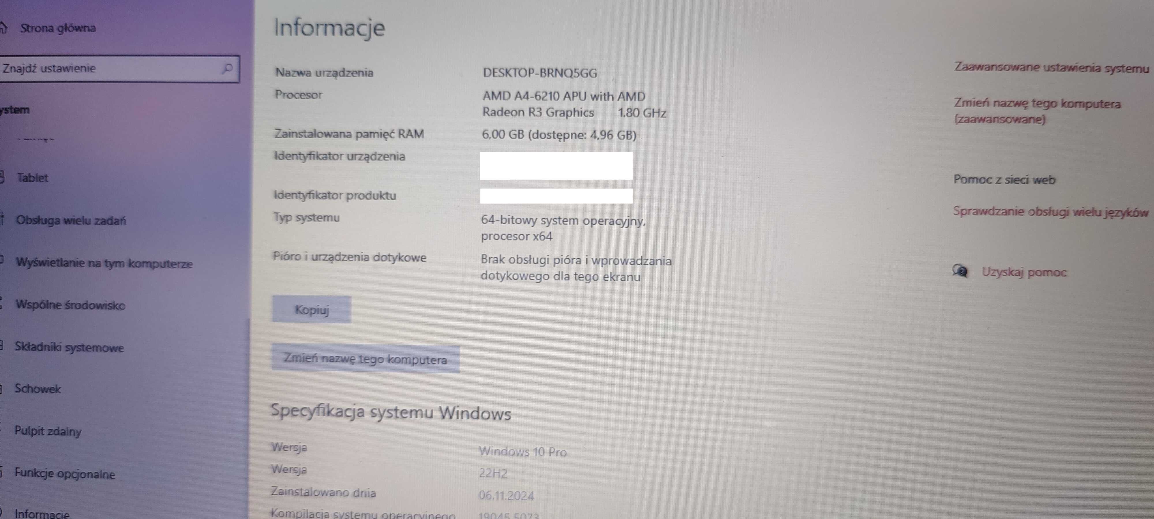 HP 355 G2 - 15,6 cala - AMD A4 4x1,80 GHz - 6GB Ram - 240GB SSD -Win10