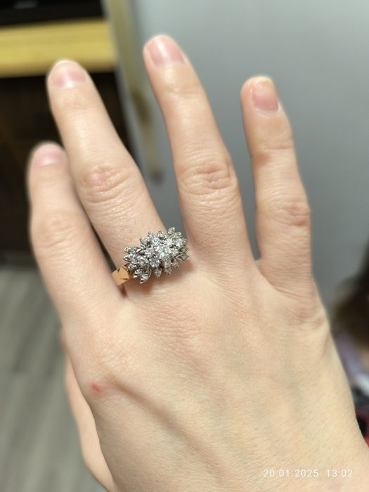 Кольцо золото 585 белое красное бриллианты размер 18.25