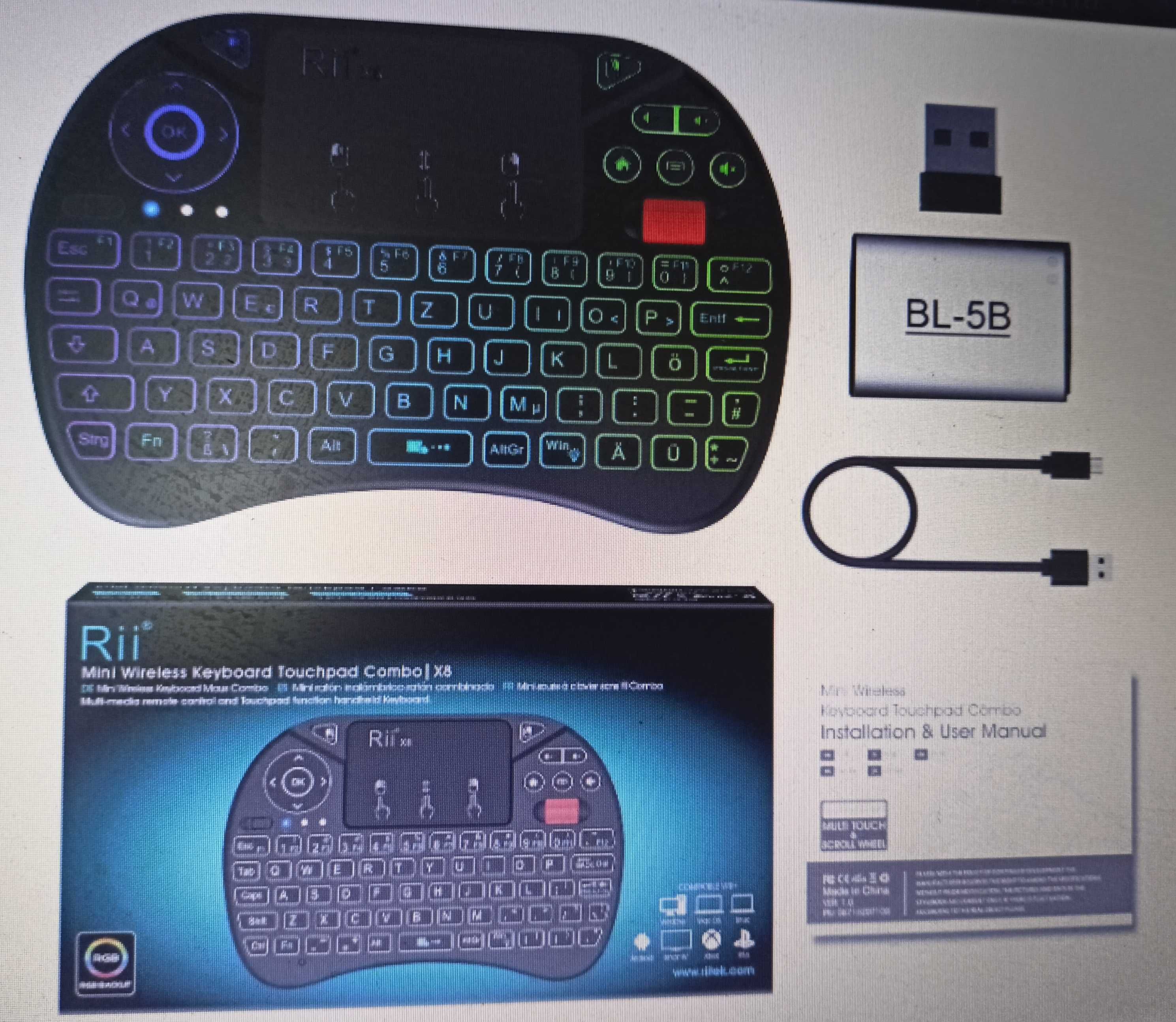 Nowa mini klawiatura z touchpaden RIiTV 2,4GHz 8kolorow bezprzewodowa