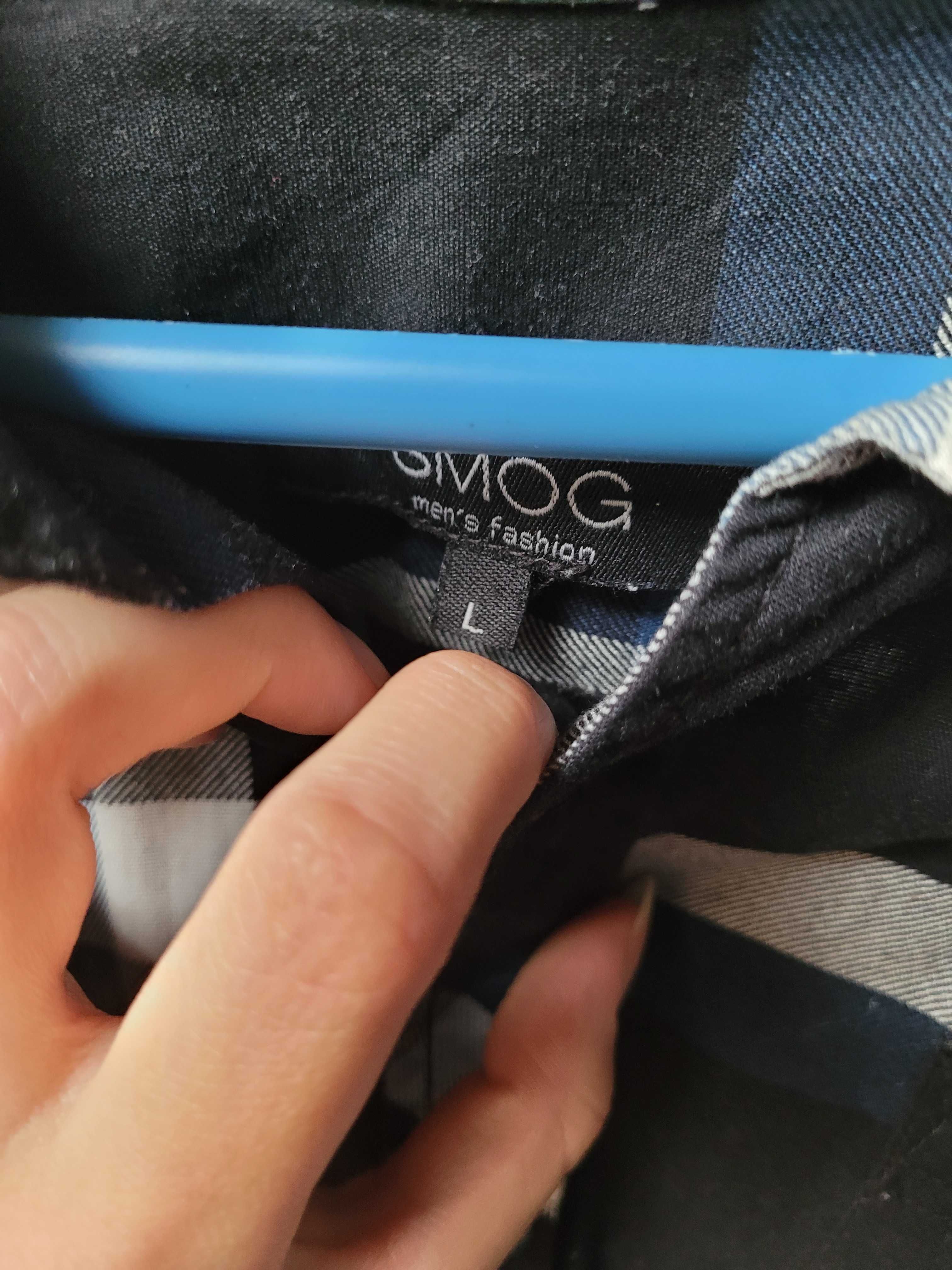 Koszula męska czarna w kratę, długo rękaw, 100% bawełna