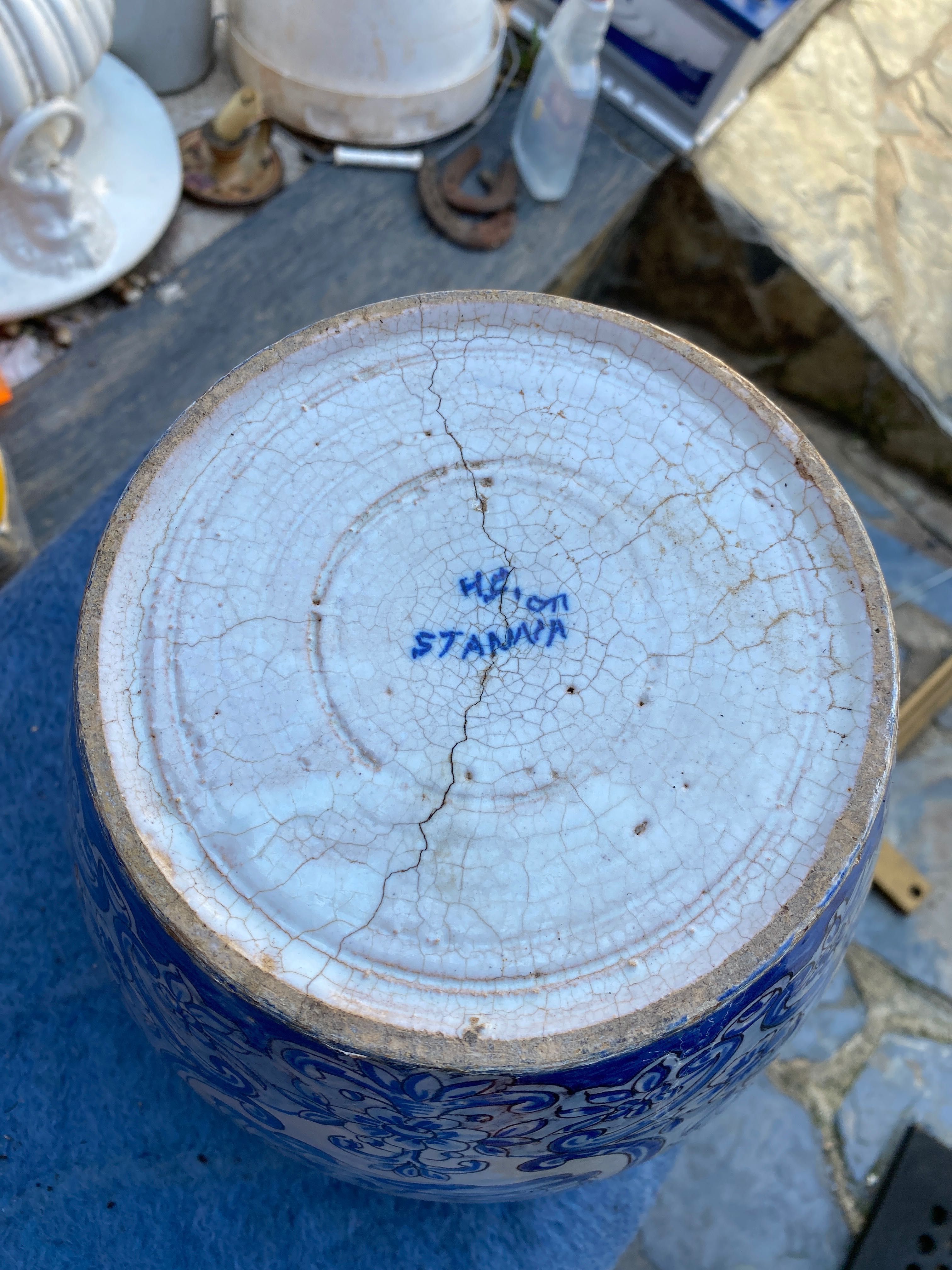 Vaso Cachepot Faiança Portuguesa St’ Anna Séc XIX 24 cm