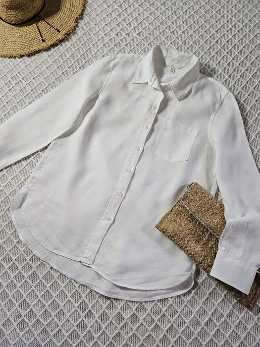 Белая льняная рубашка H&M р. S-Xs