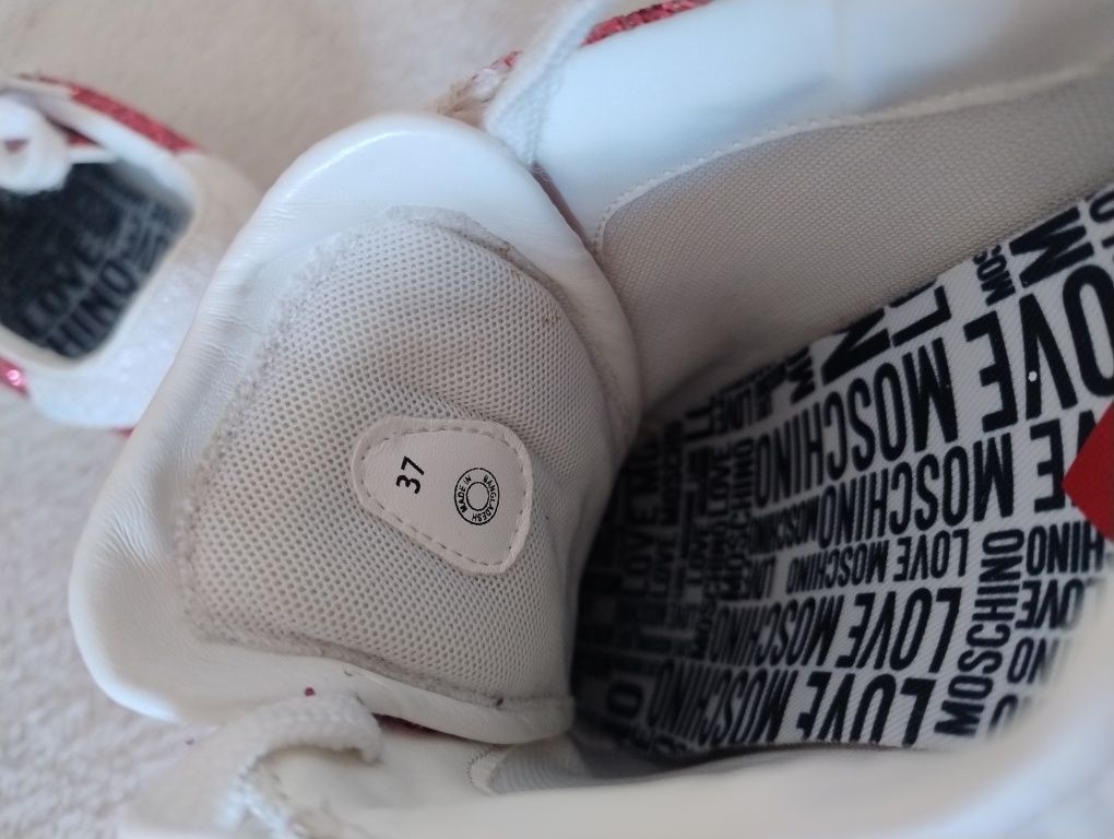 37 Moschino Love buty brokat różowe srebrne