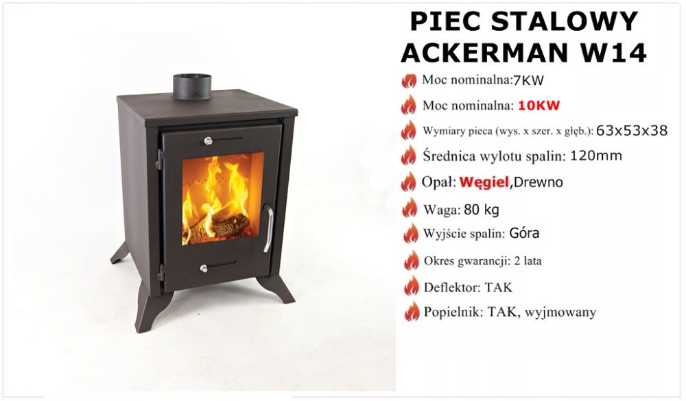 Piec Piecyk kominek ECO Stalowy Koza W14 7KW