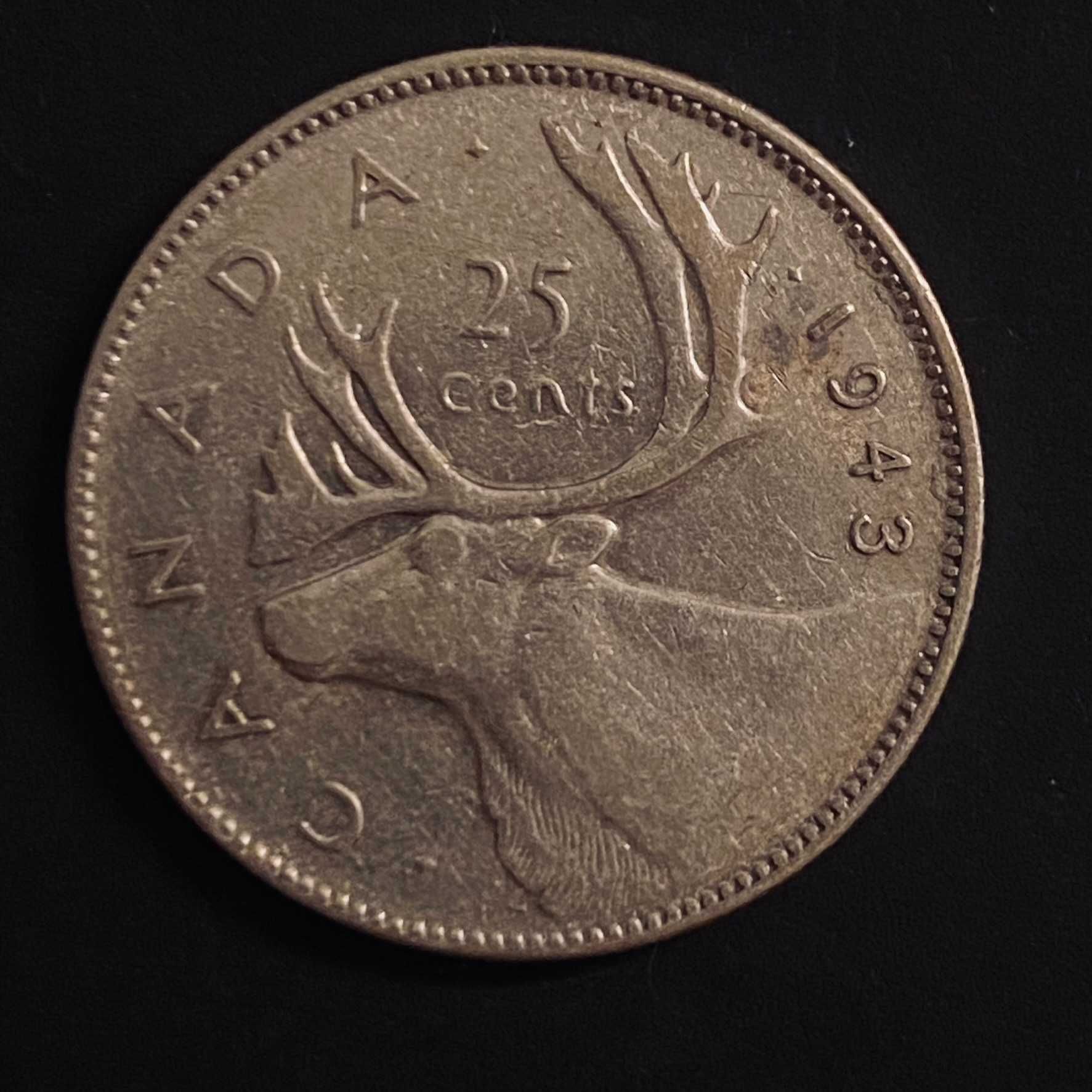 Kanada, 25 centów, 1943r, Ag 0,800