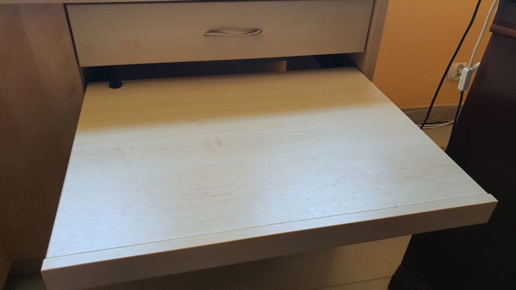 Duże biurko narożne 100x160 szafka, szuflada, półka klawiatura 2xBLUM