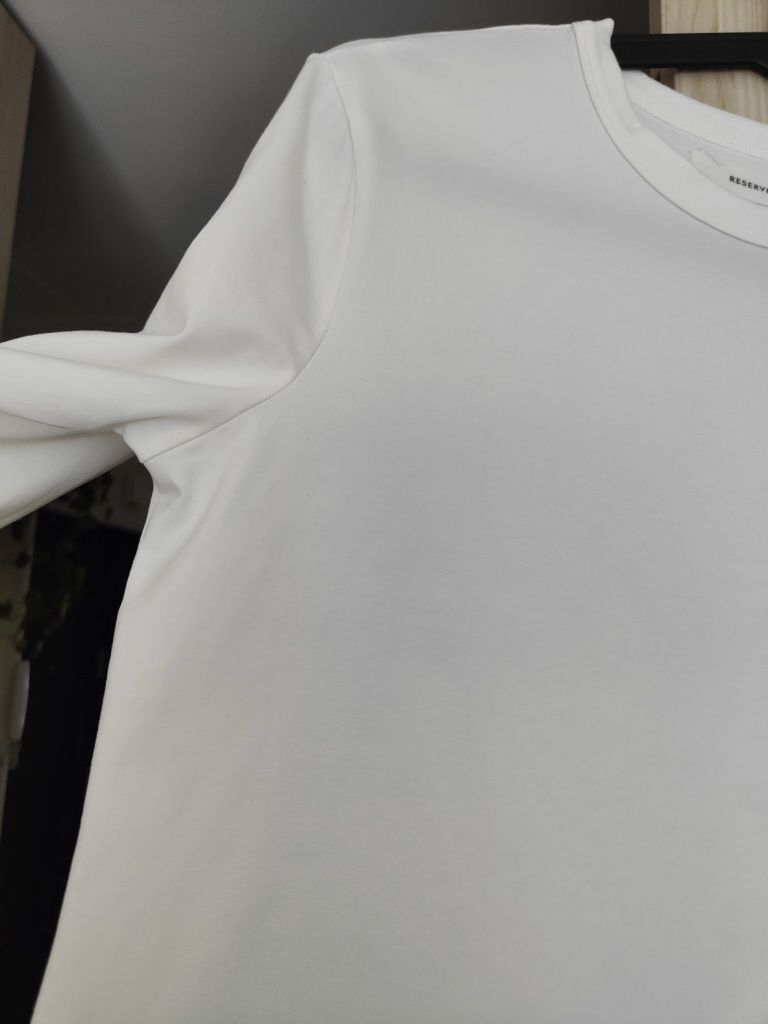 Biały męski longsleeve z bawełny, koszulka na długi rękaw,Reserved,r.S