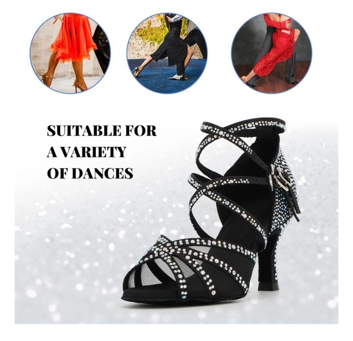 Syrads Damskie buty do tańca latynoskiego z kryształkami Salsa Tango B