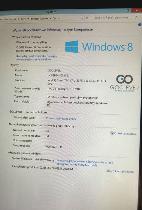 Tablet Goclever insignia 800 z windowsem