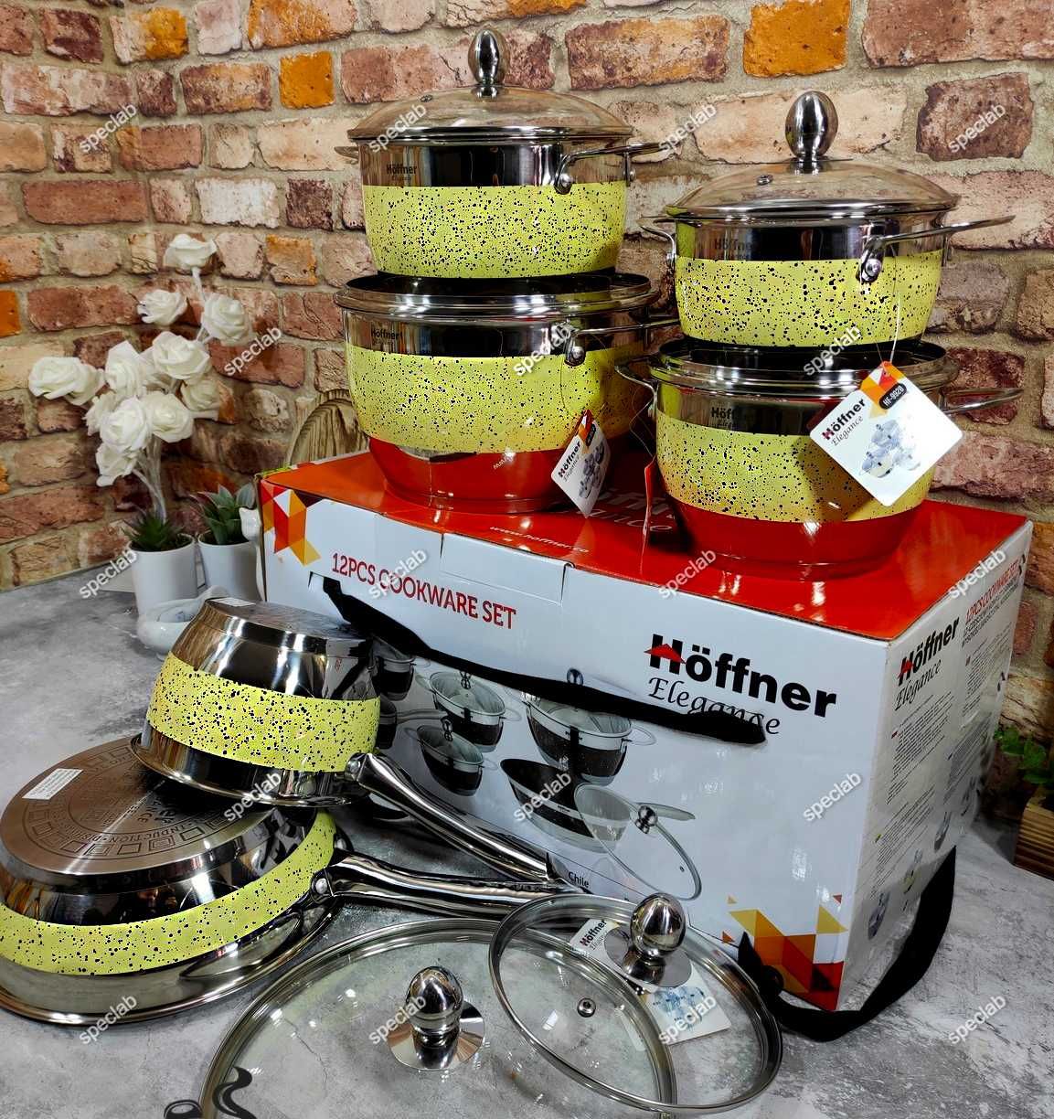Komplet garnków HOFFNER HF-9920 Yellow.Gaz, indukcja, halogen
