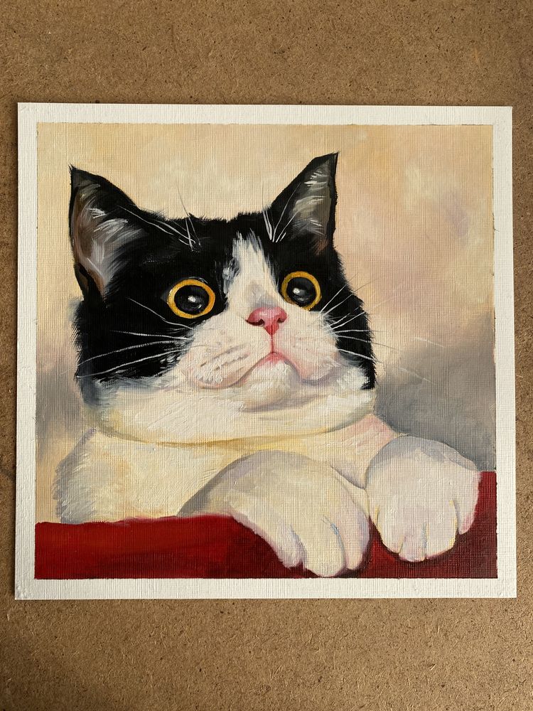 Котик, картина, малюнок олією на папері для олії