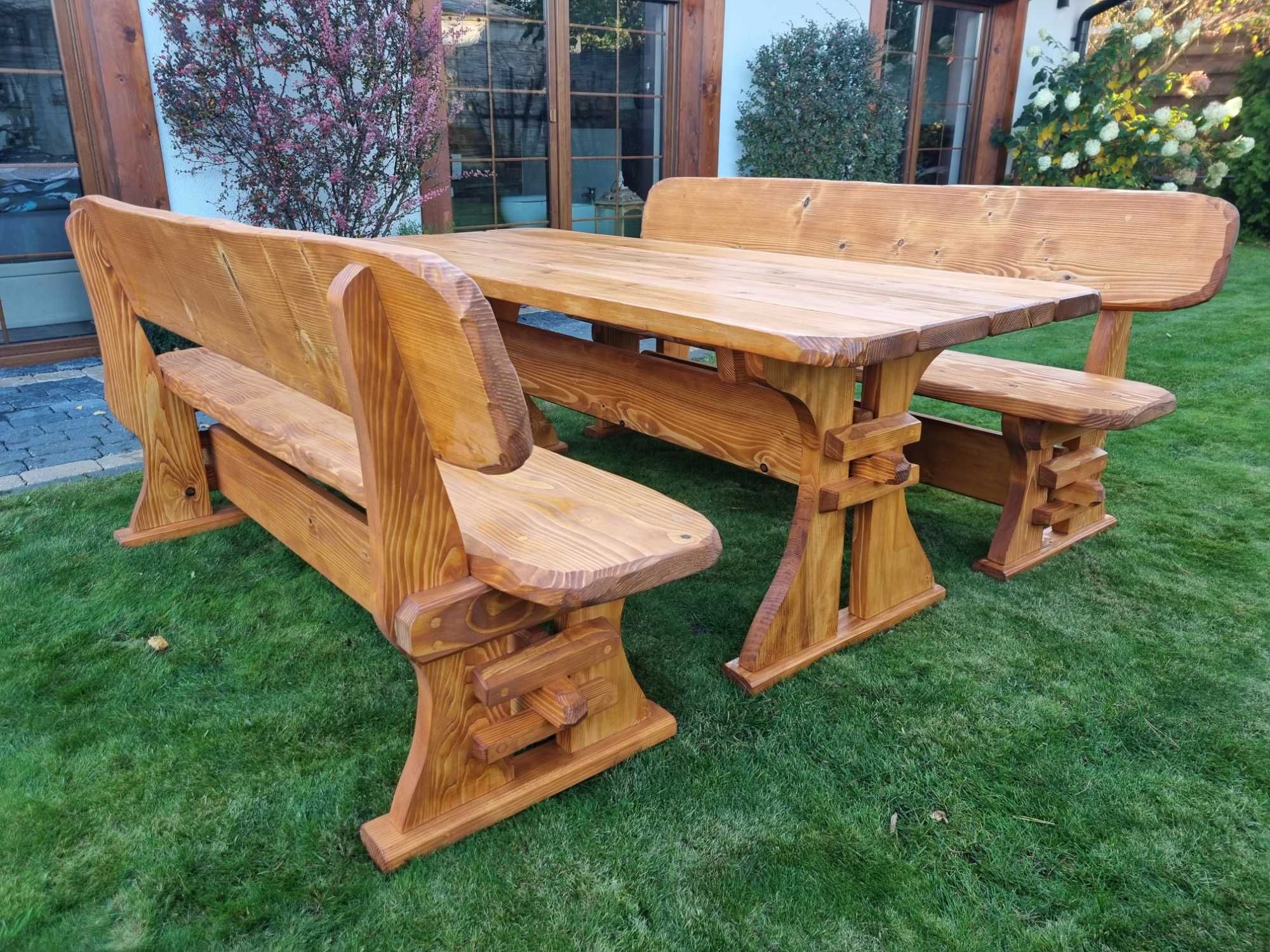zestaw komplet do ogrodu ogródka na działkę taras stół ławki z drewna