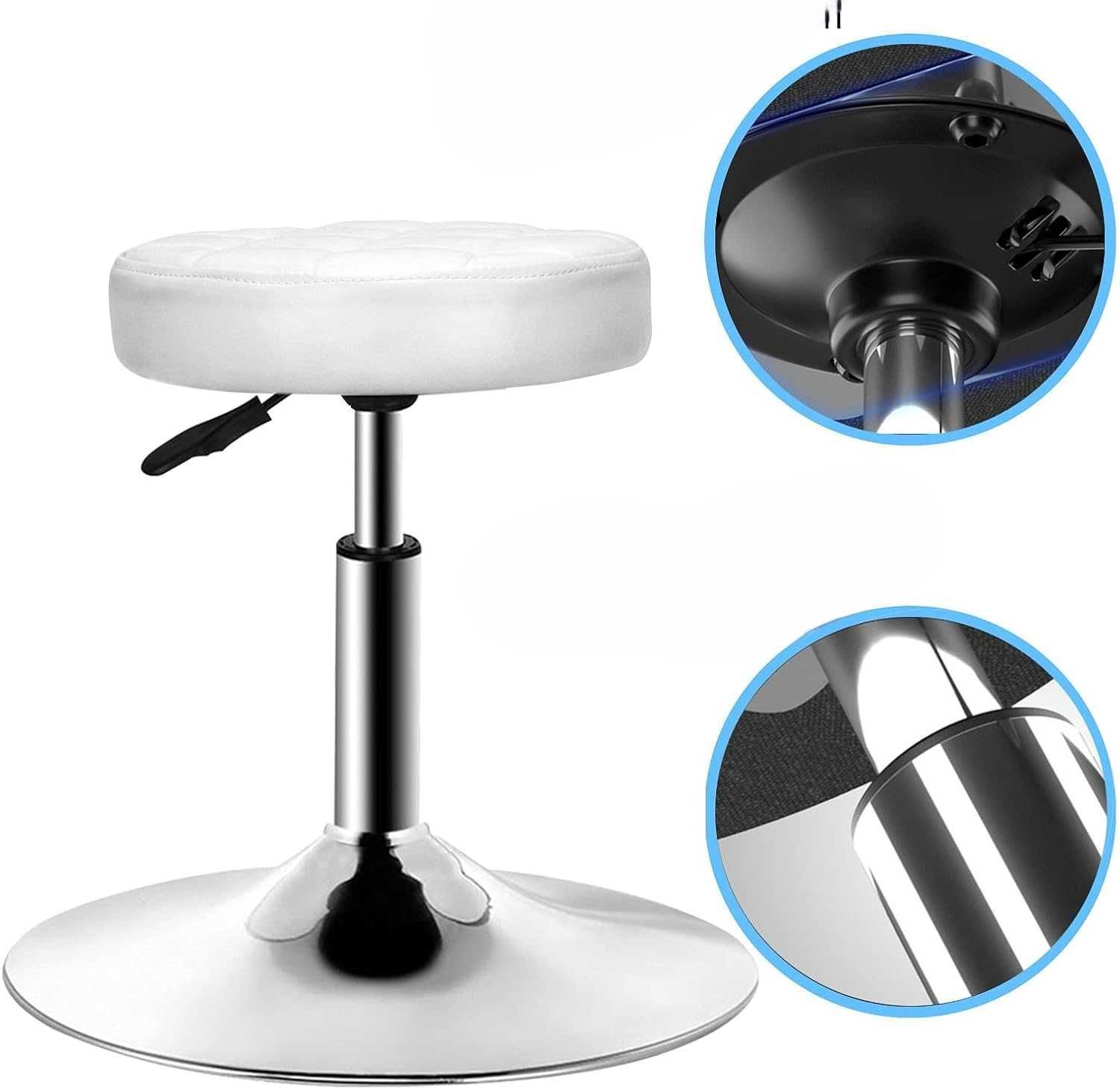 Stołek obrotowy biały PU 40–53 cm regulacja 360° do masażu i baru