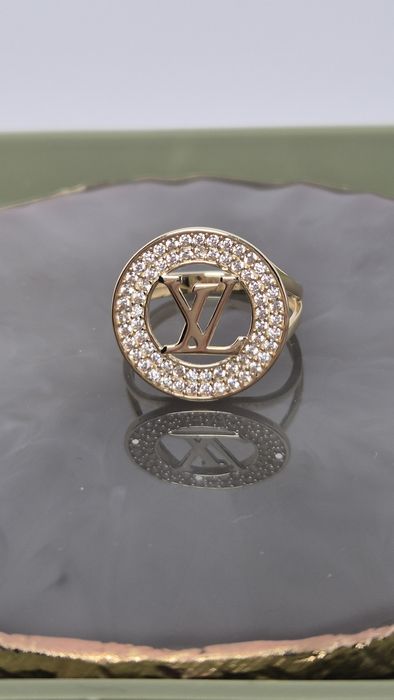 Nowy złoty pierścionek typu Louis Vuitton,okrągły,cyrkonie,585