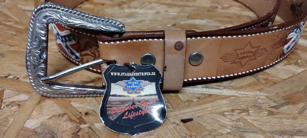 Stars & Stripes Pas Skórzany Kowbojski Country Western Pasek