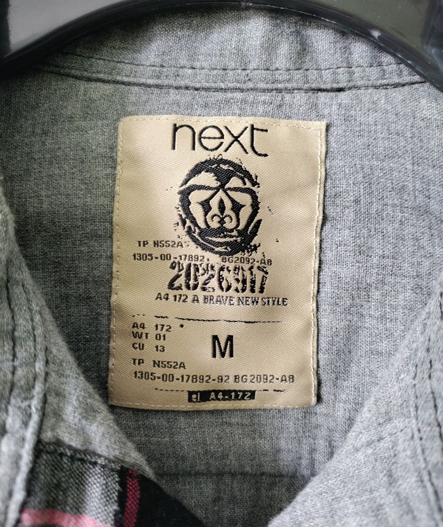 Szara koszula męska w kratę w kratkę z długim rękawem next M 38