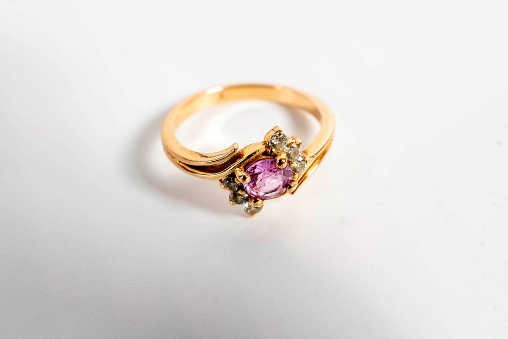 Pierścionek - rozmiar 11 - złoto, diamenty i szafir