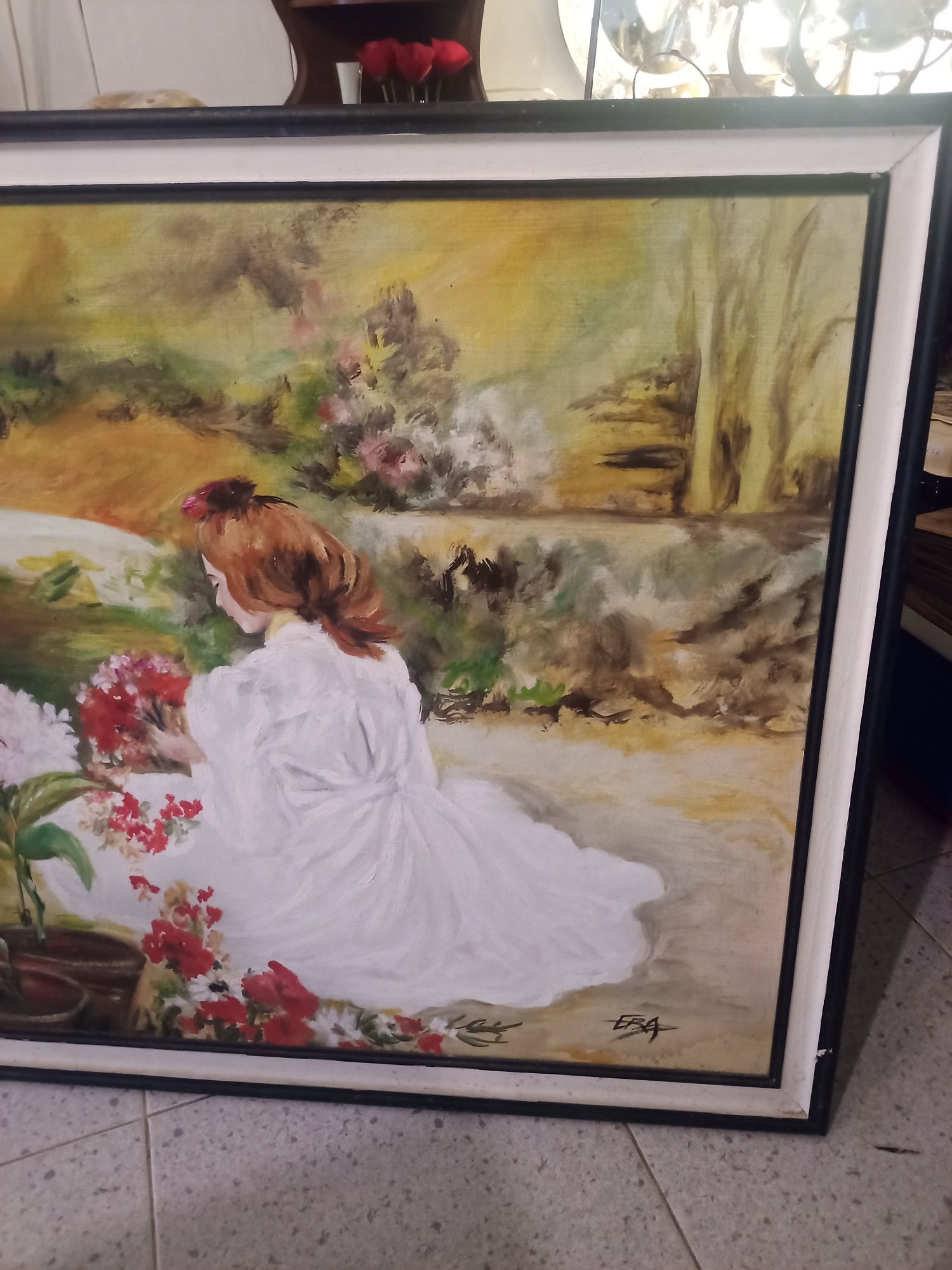 Pintura antiga em chapa de madeira, assinado