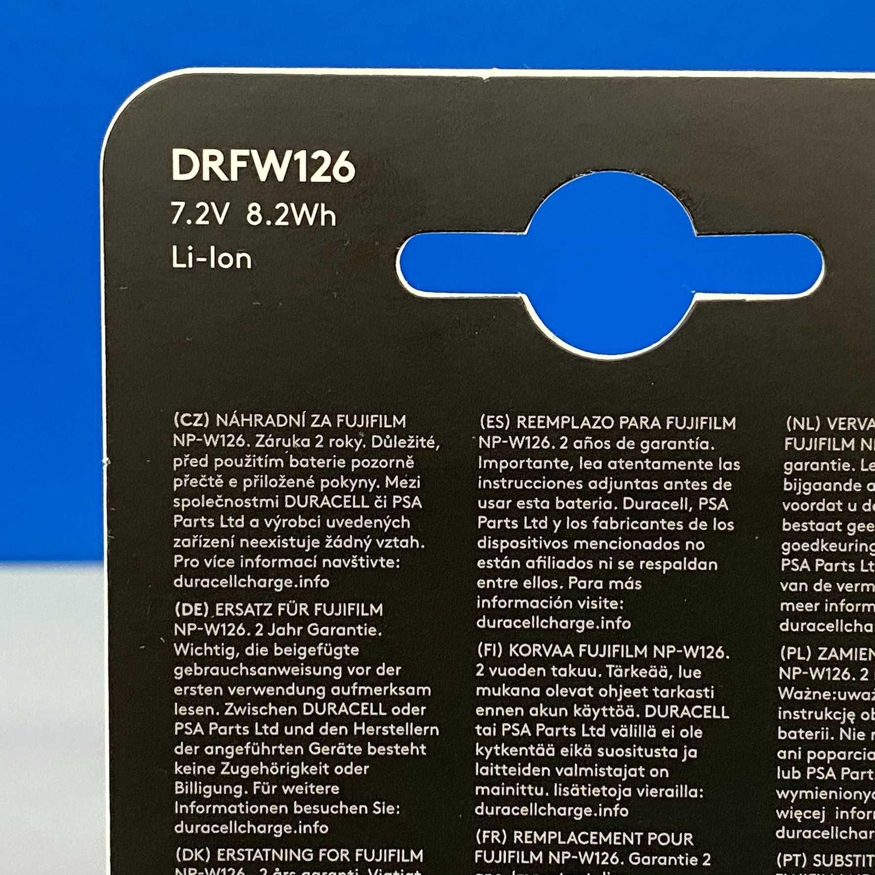 Bateria Duracell - Fujifilm NP-W126 (X-T1/ X-T2/ X-Pro 1/ X-E2/ X100F)