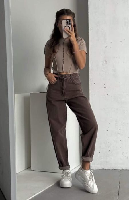 Джинси мом коричневі