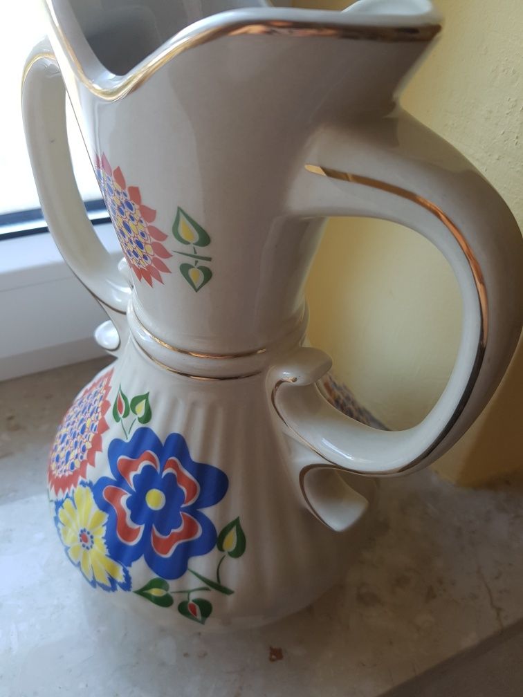 Chodziez wazon duzy prl lata 60 porcelana zloto folk porcelit kwiat