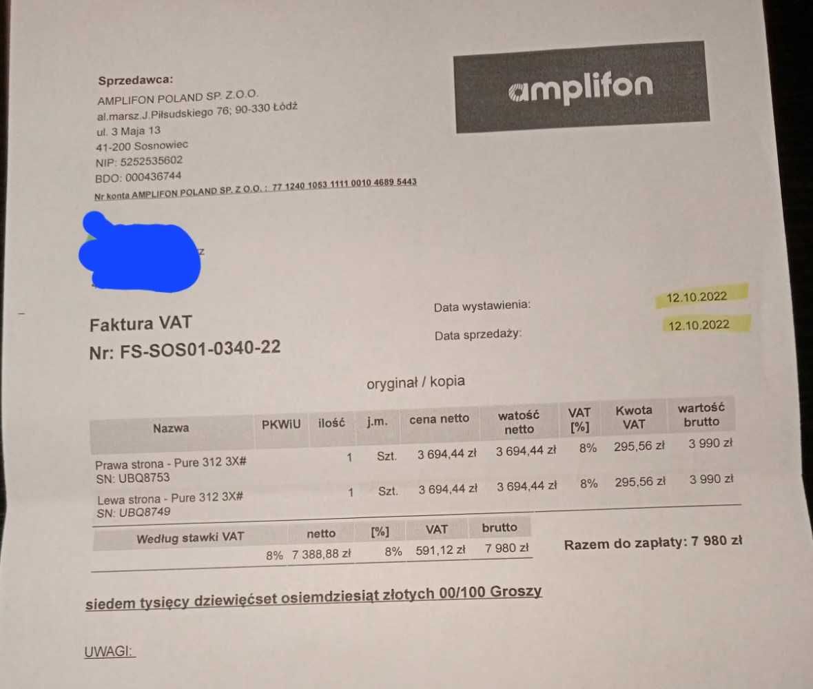 Aparat słuchowy Signia Pure 312 3X lewa i prawa strona