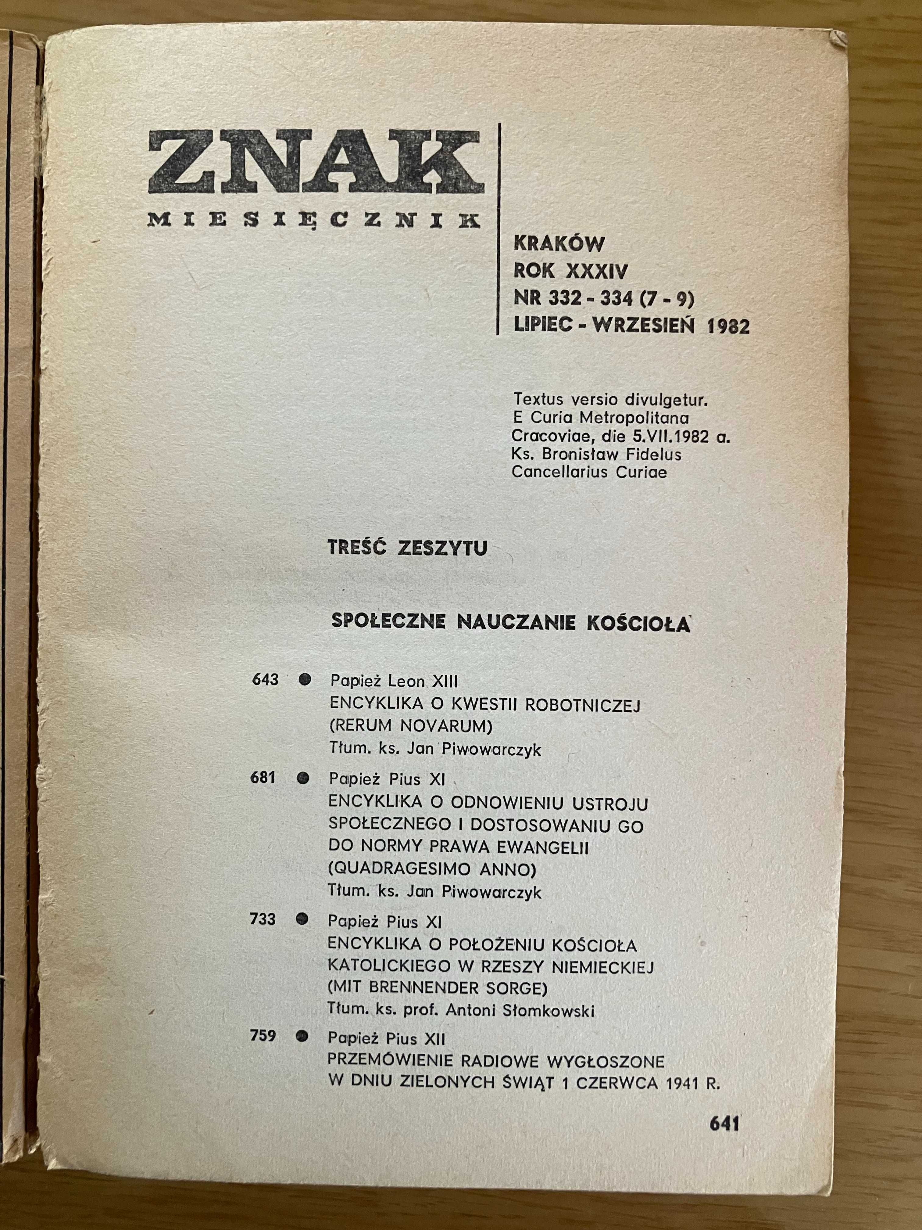 Miesięcznik Znak Społeczne nauczenie Kościoła