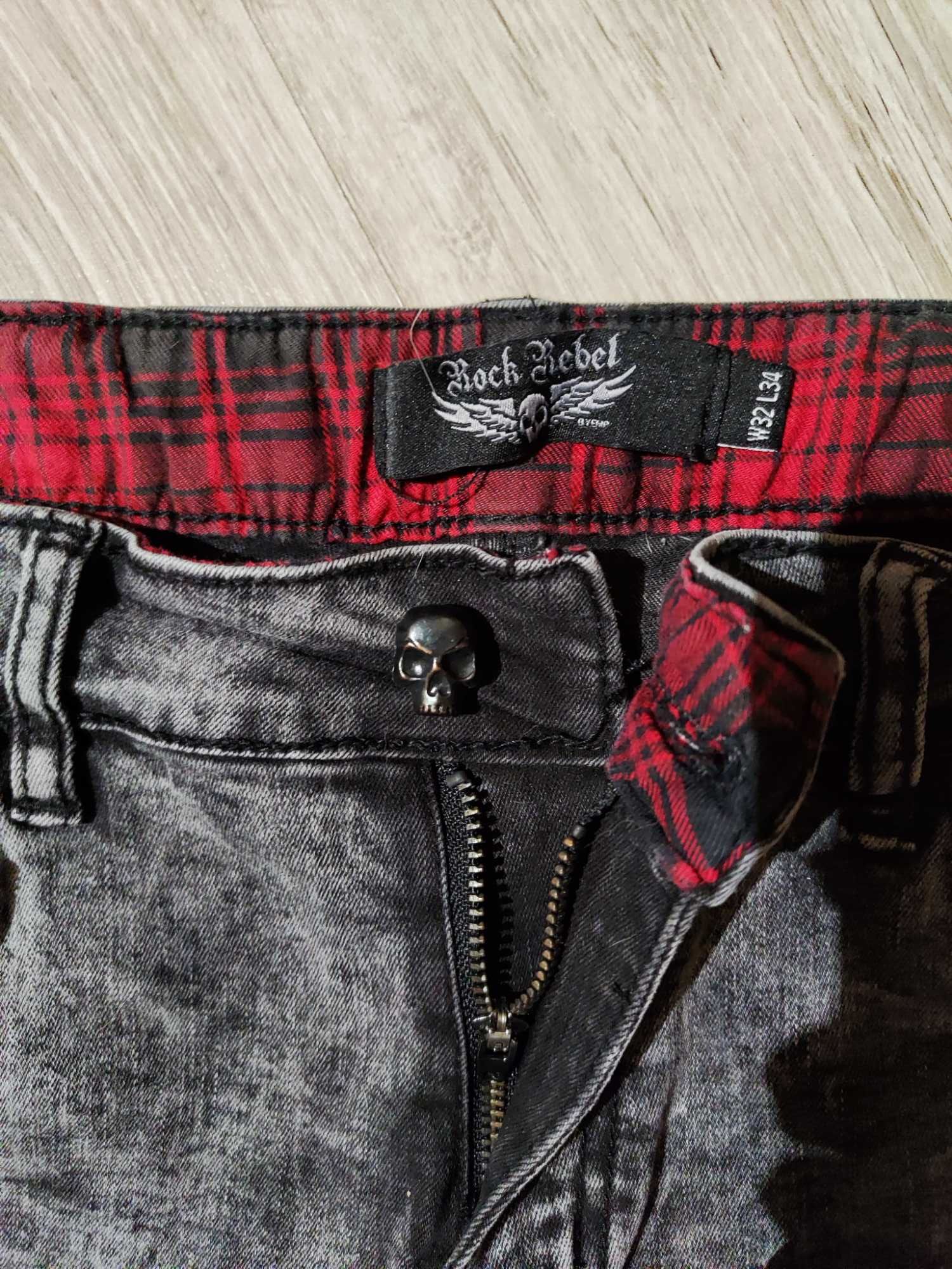 Szare spodnie jeansy z przetarciami Rock Rebel by EMP - W32/L34