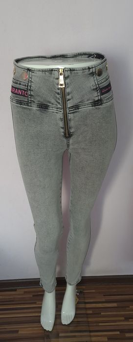 Spodnie rurki skinny Esperanto szare róż zamek 26/S