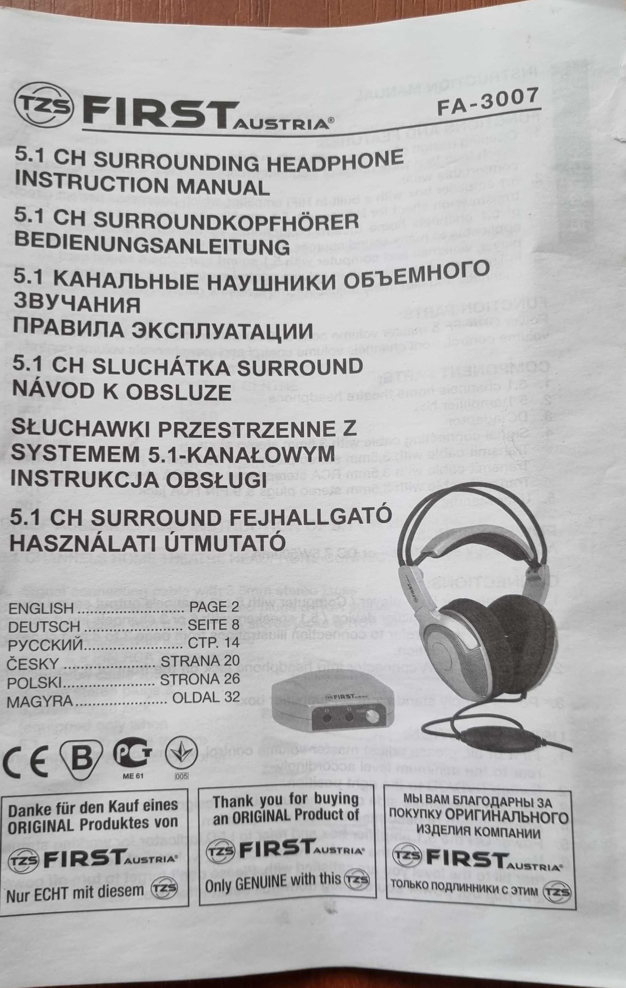 Słuchawki z dźwiękiem przestrzennym do kina domowego 5,1