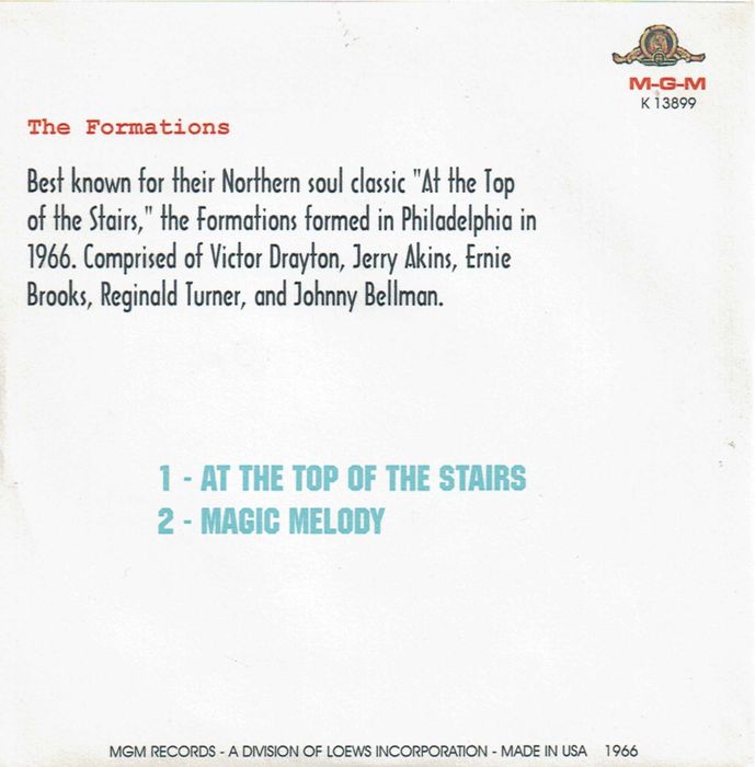The Formations ‎– At The Top Of The Stairs 45 RPM 1968 FUNK