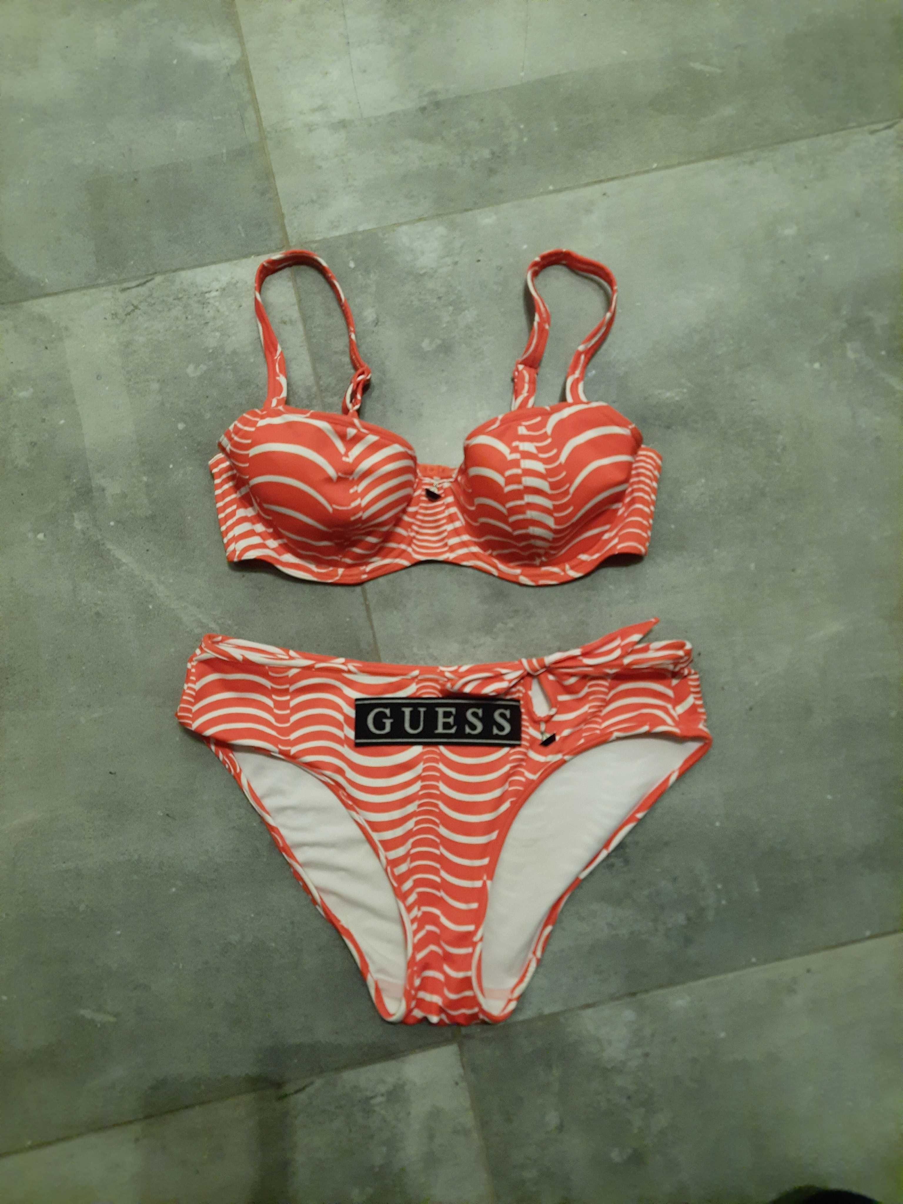 kostium kąpielowy guess dwuczęściowy stroj czerwony pasy 75d 75 d 40 L