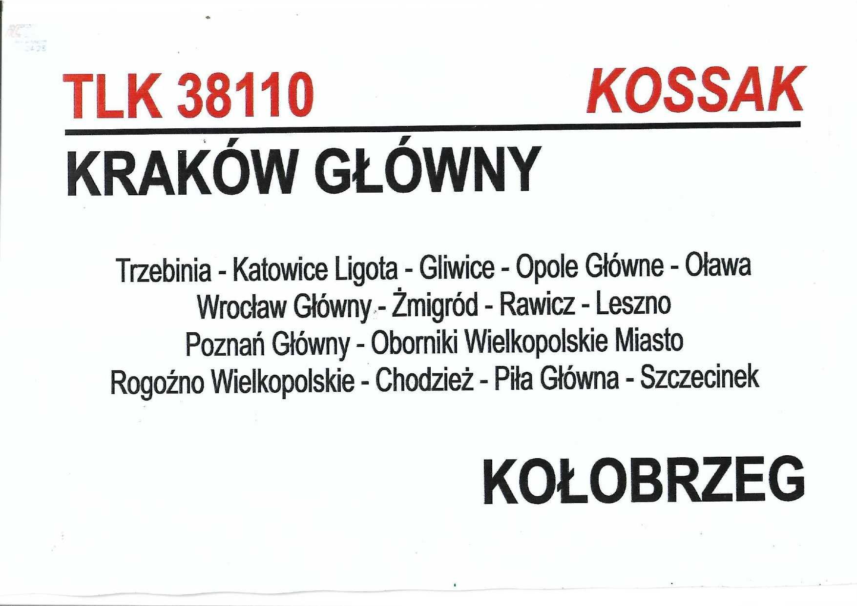 Tablica relacyjna - TLK Kossak
