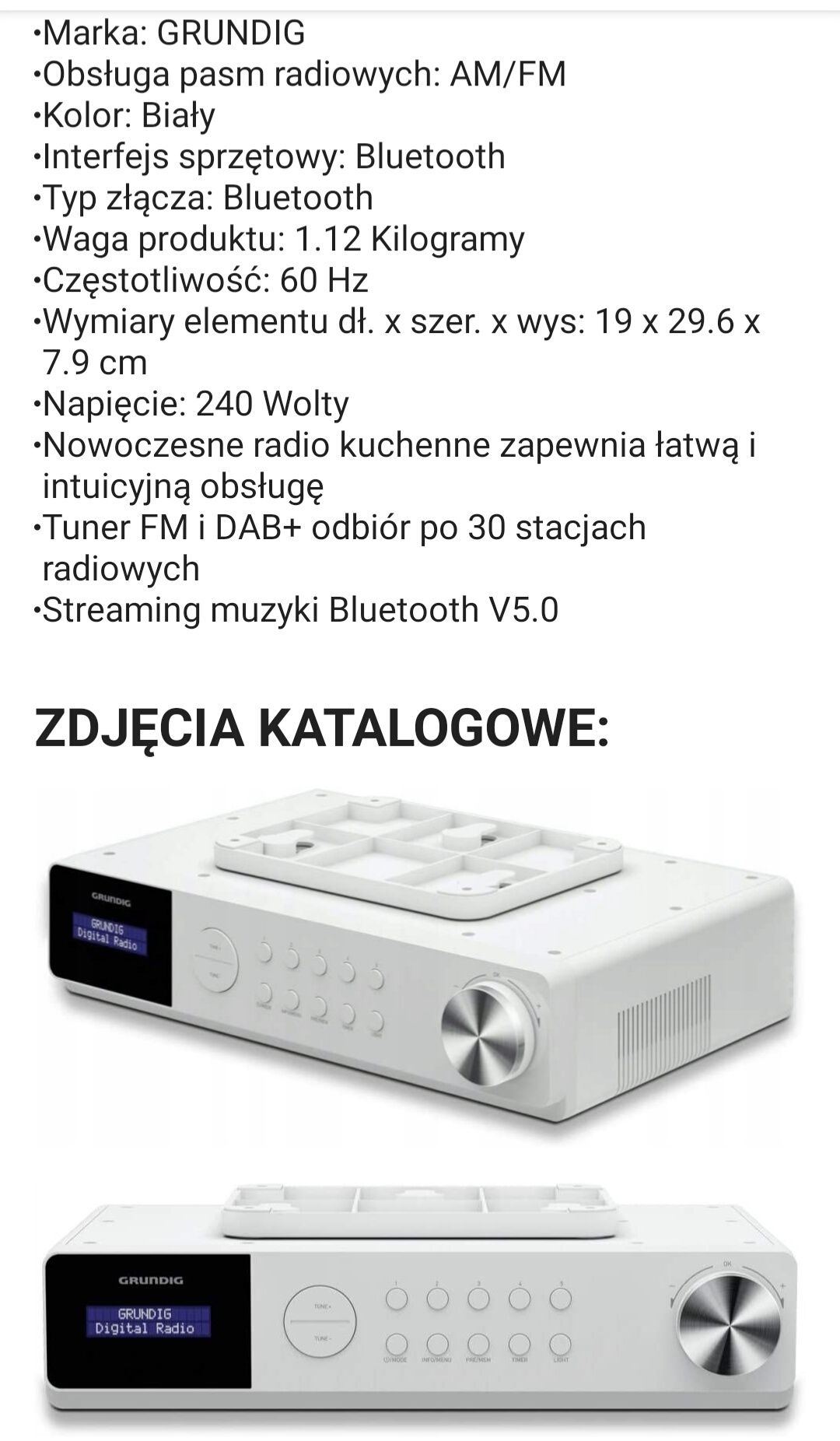 Radio FM Bluetooth kuchenne pod szafkę Grundig Niemcy nowe