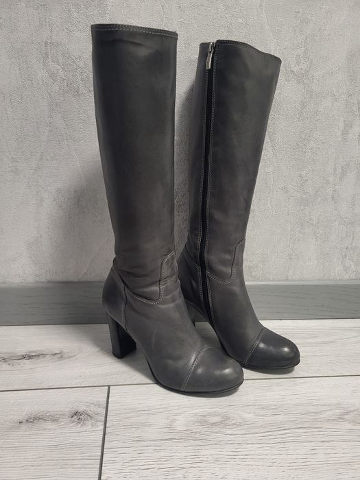 Жіночі сірі чоботи сапожки Nessi шкіра