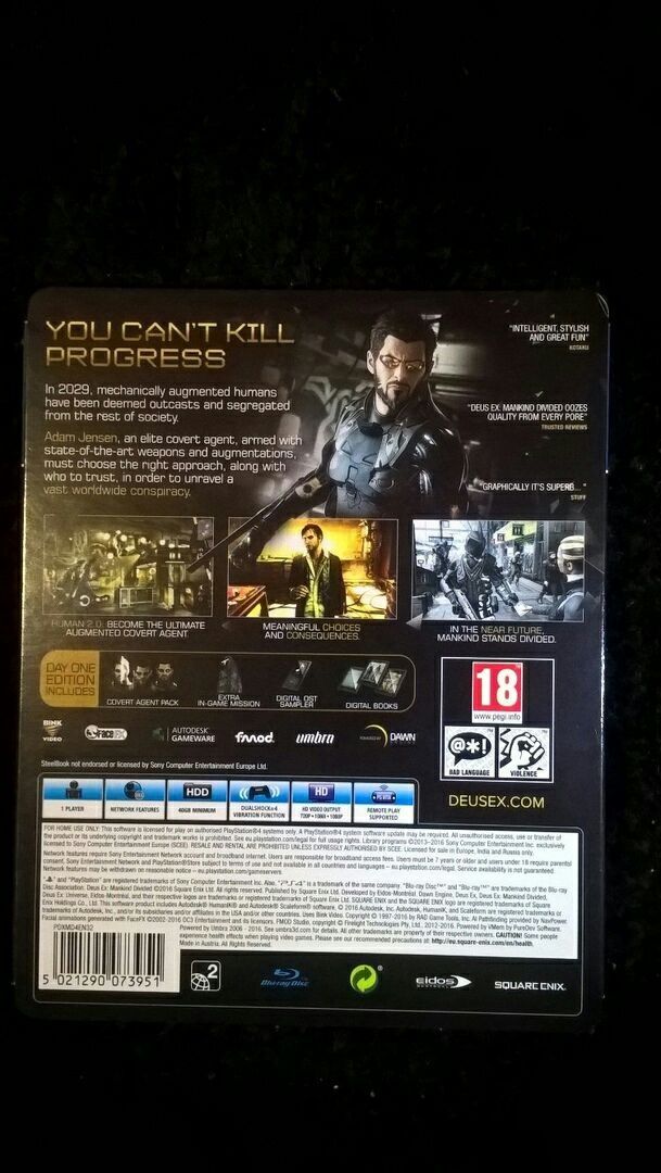 Deus Ex Mankind Divided Day One Edition Steelbook PlayStation 4 i 5