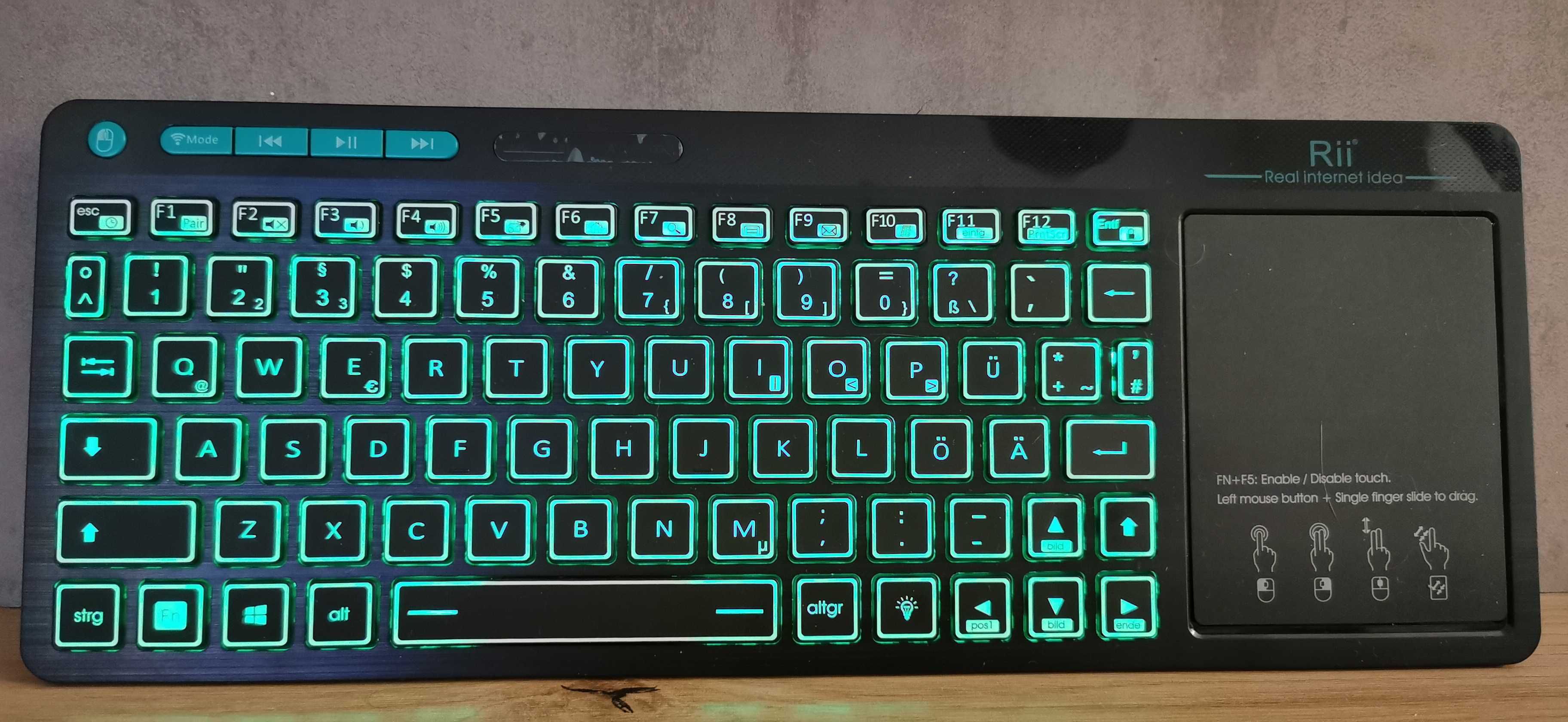 Klawiatura Bezprzewodowa RII RT518S Podświetlana z Touchpadem